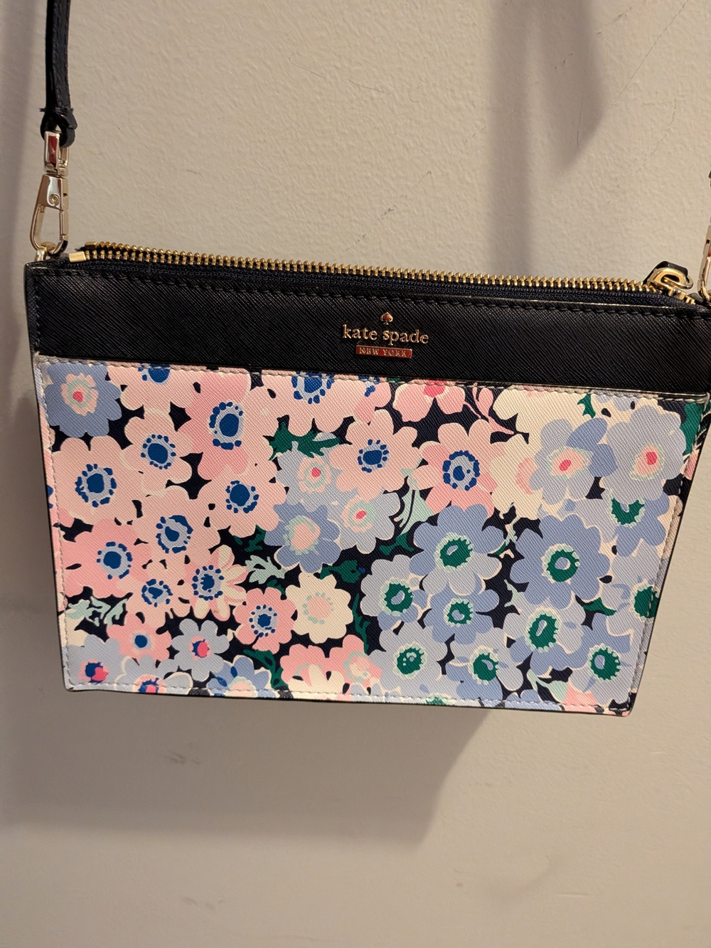 Kate Spade STORYBOOK LINING Floral Crossbody with Pastel and Blue Flowers